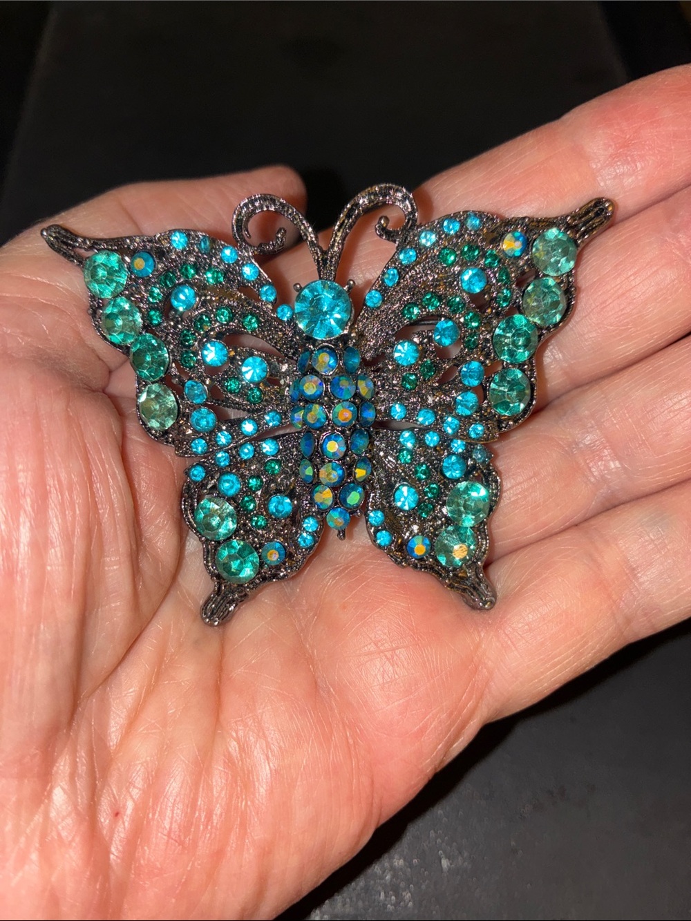 Turquoise Crystal Butterfly Brooch - Women Jewelry